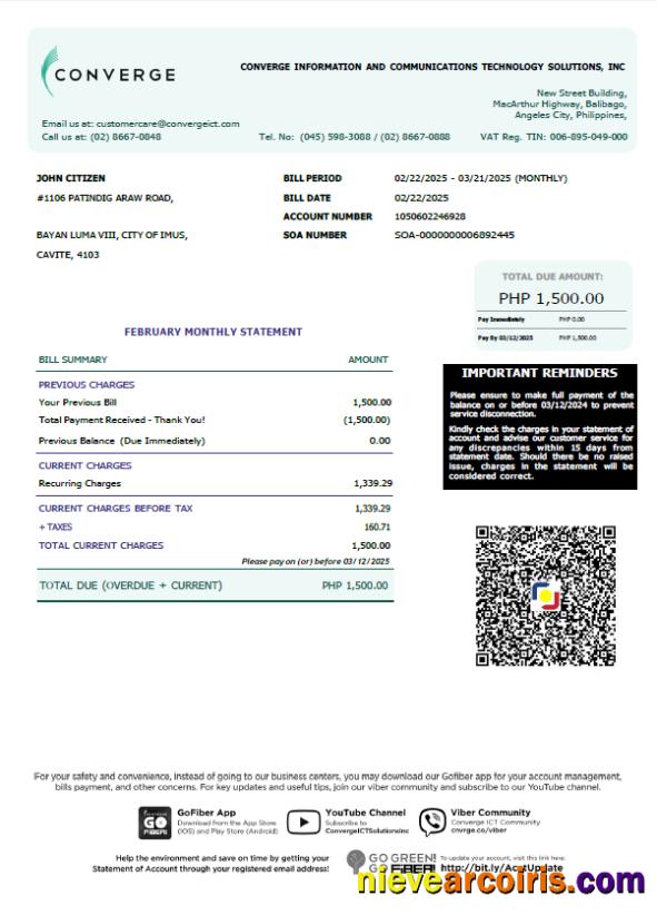 Philippines Converge utility bill